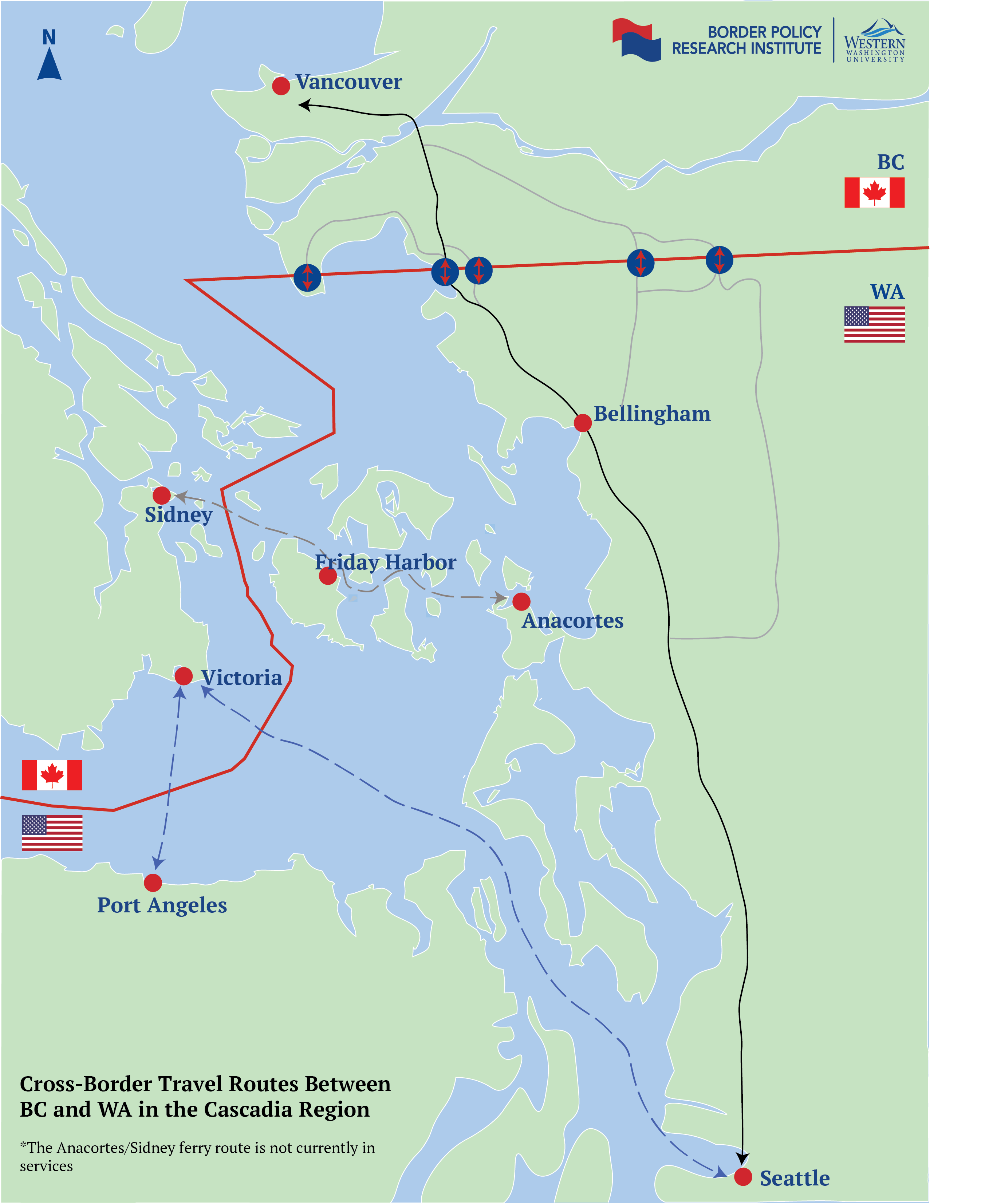 Map of transportation routes Cascadia