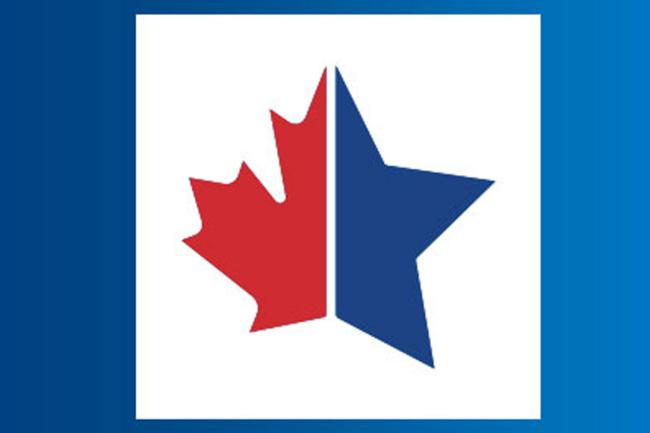 image of split Canadian maple leaf and blue star